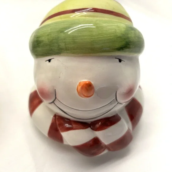 Oneida Snowman Ceramic Cookie Jar with Stocking Hat and Scarf 12" High READ - Picture 7 of 11